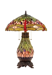 "ANISOPTERA PURITY" Tiffany-style Dragonfly 4 Light Double Lit Table Lamp 18" Shade
